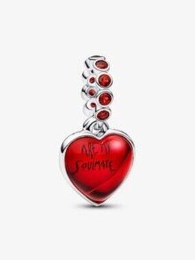 Authentic Red Murano Glass Heart Double Dangle Charm